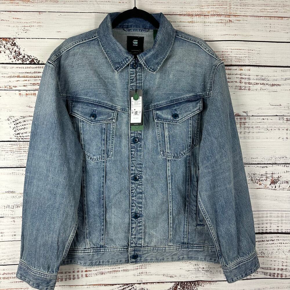 Womens NWT G-Star Raw Oversized Western Denim Jacket Sun Faded Blue Cotton Sz M